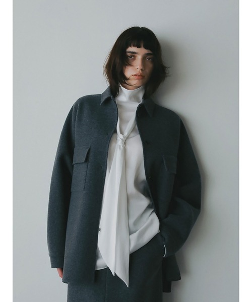 ebure ジロンラムメルトンオーバー シャツ ジャケット ネイビー 83600 メルトンリバーシャツジャケット（ブルゾン）｜HER.（ハー）の