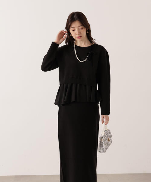 PROPORTION BODY DRESSING(プロポーションボディドレッシング)の「<ウォッシャブル>ランダムヘムペプラムニットSETUP / 1215240101(ワンピース・レディース・グレー系その他/ブラック/オフホワイト・P/S/MEDIUM)」の6枚目の写真