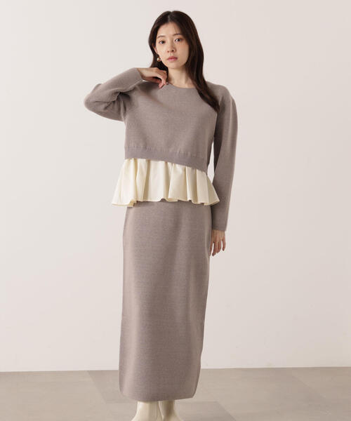 PROPORTION BODY DRESSING(プロポーションボディドレッシング)の「<ウォッシャブル>ランダムヘムペプラムニットSETUP / 1215240101(ワンピース・レディース・グレー系その他/ブラック/オフホワイト・P/S/MEDIUM)」の15枚目の写真