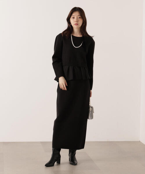 PROPORTION BODY DRESSING(プロポーションボディドレッシング)の「<ウォッシャブル>ランダムヘムペプラムニットSETUP / 1215240101(ワンピース・レディース・グレー系その他/ブラック/オフホワイト・P/S/MEDIUM)」の1枚目の写真