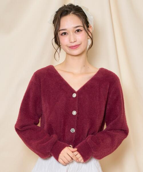 再入荷予約受付中】アソートボタンラメフェザーカーディガン