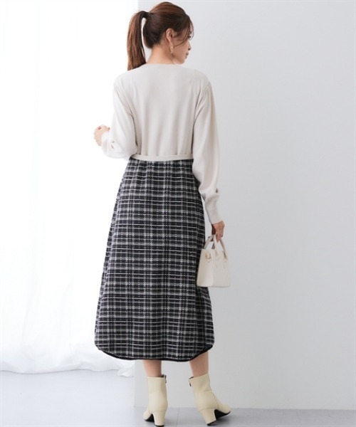 7days Life Styling(セブンデイズライフスタイリング)の「【静電防止】チェック柄ドッキングニットワンピース(ワンピース・レディース・アイボリー系/ブラック系・M/L/LL/3L/4L/S)」の12枚目の写真