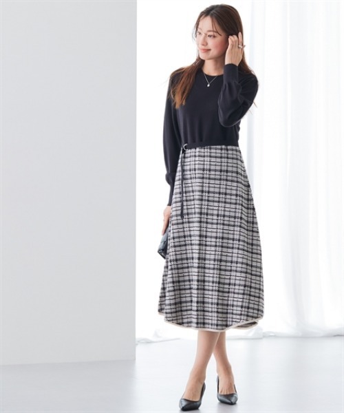 7days Life Styling(セブンデイズライフスタイリング)の「【静電防止】チェック柄ドッキングニットワンピース(ワンピース・レディース・アイボリー系/ブラック系・M/L/LL/3L/4L/S)」の14枚目の写真