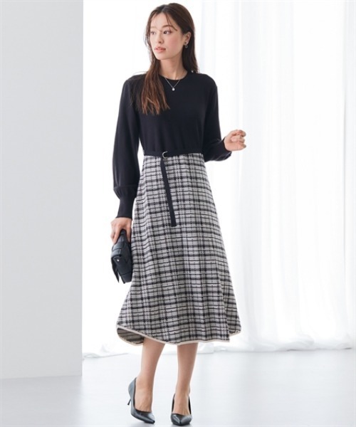 7days Life Styling(セブンデイズライフスタイリング)の「【静電防止】チェック柄ドッキングニットワンピース(ワンピース・レディース・アイボリー系/ブラック系・M/L/LL/3L/4L/S)」の15枚目の写真