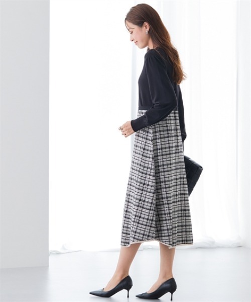 7days Life Styling(セブンデイズライフスタイリング)の「【静電防止】チェック柄ドッキングニットワンピース(ワンピース・レディース・アイボリー系/ブラック系・M/L/LL/3L/4L/S)」の16枚目の写真