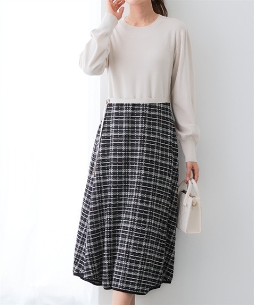 7days Life Styling(セブンデイズライフスタイリング)の「【静電防止】チェック柄ドッキングニットワンピース(ワンピース・レディース・アイボリー系/ブラック系・M/L/LL/3L/4L/S)」の17枚目の写真