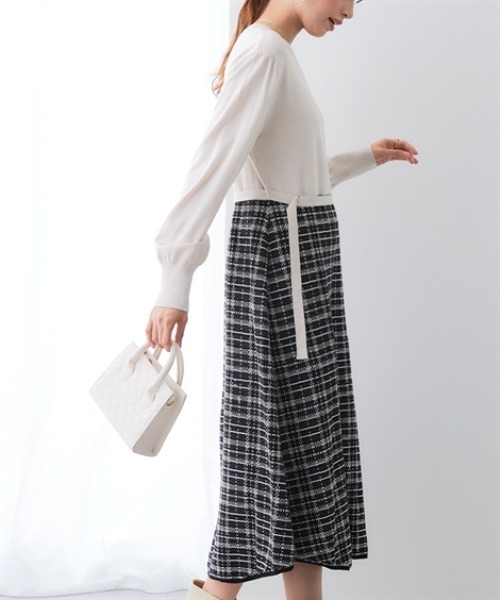 7days Life Styling(セブンデイズライフスタイリング)の「【静電防止】チェック柄ドッキングニットワンピース(ワンピース・レディース・アイボリー系/ブラック系・M/L/LL/3L/4L/S)」の18枚目の写真