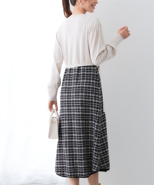 7days Life Styling(セブンデイズライフスタイリング)の「【静電防止】チェック柄ドッキングニットワンピース(ワンピース・レディース・アイボリー系/ブラック系・M/L/LL/3L/4L/S)」の3枚目の写真
