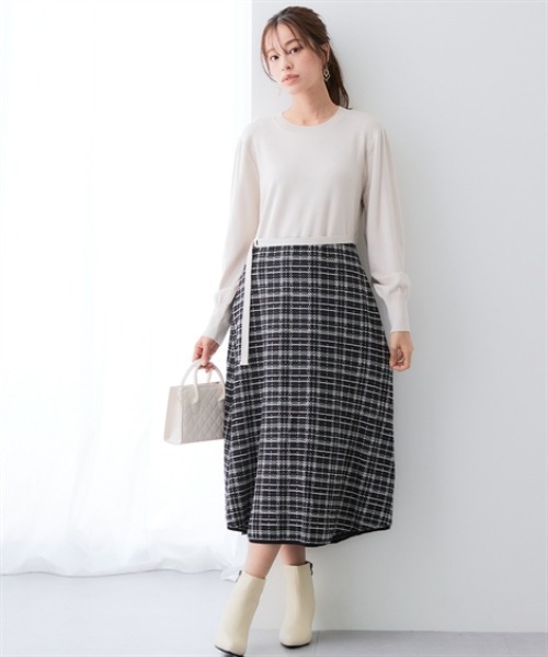 7days Life Styling(セブンデイズライフスタイリング)の「【静電防止】チェック柄ドッキングニットワンピース(ワンピース・レディース・アイボリー系/ブラック系・M/L/LL/3L/4L/S)」の11枚目の写真