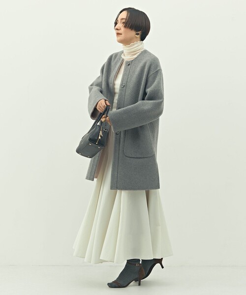 ノーブル　ノーカラーリバーコート NOBLE⭐︎リバーノーカラーコート