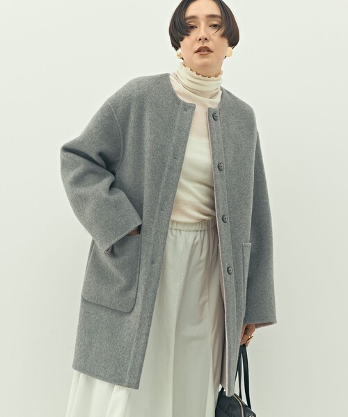 【タグ付】アプ♡ノーカラーリバーコート(ベージュ系) Apuweiser-riche（アプワイザーリッシェ）の「ノーカラーリバーコート