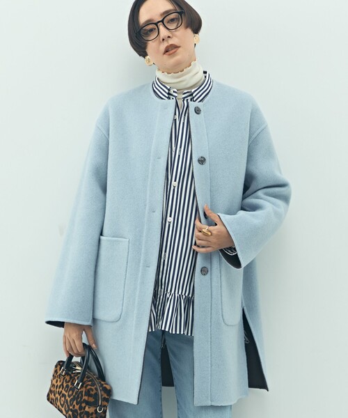 NOLLEY’S（ノーリーズ）の「バイカラーリバーコート（ノーカラーコート・レディース・ブラウン/ライトグレー・38）」の19枚目の写真