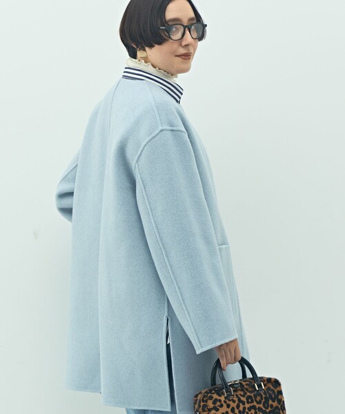 NOLLEY’S（ノーリーズ）の「バイカラーリバーコート（ノーカラーコート・レディース・ブラウン/ライトグレー・38）」の21枚目の写真