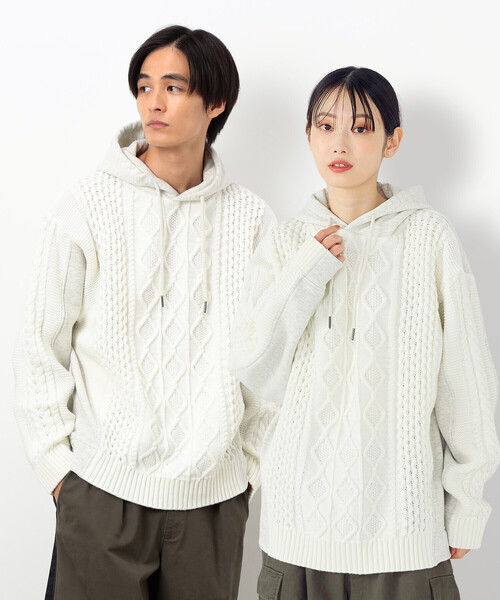 COMME CA ISM(コムサイズム)の「ニット×裏シャギーパーカ(ニット/セーター・メンズ・ブルー/アイボリー/ブラック・SMALL/MEDIUM/LARGE)」の2枚目の写真