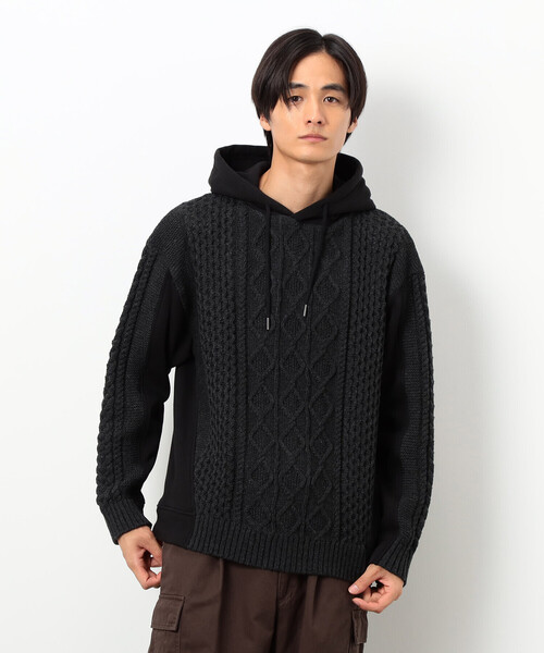 COMME CA ISM(コムサイズム)の「ニット×裏シャギーパーカ(ニット/セーター・メンズ・ブルー/アイボリー/ブラック・SMALL/MEDIUM/LARGE)」の3枚目の写真