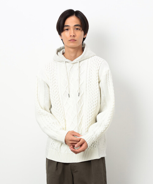 COMME CA ISM(コムサイズム)の「ニット×裏シャギーパーカ(ニット/セーター・メンズ・ブルー/アイボリー/ブラック・SMALL/MEDIUM/LARGE)」の7枚目の写真