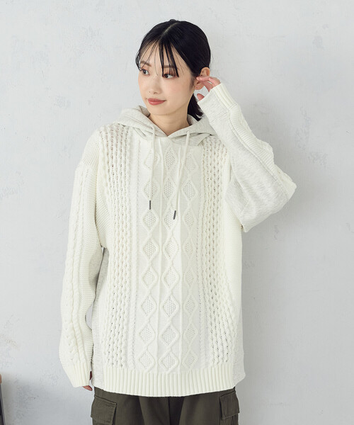 COMME CA ISM(コムサイズム)の「ニット×裏シャギーパーカ(ニット/セーター・メンズ・ブルー/アイボリー/ブラック・SMALL/MEDIUM/LARGE)」の12枚目の写真