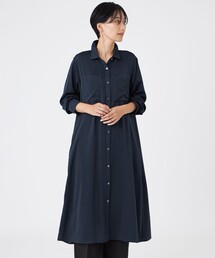 【マシンウォッシャブル】【放電テープ付き】フィブリルライクサテンシャツワンピース