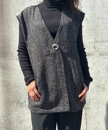 ブローチ付き ツイードライク ジレ【Muller Rossi】