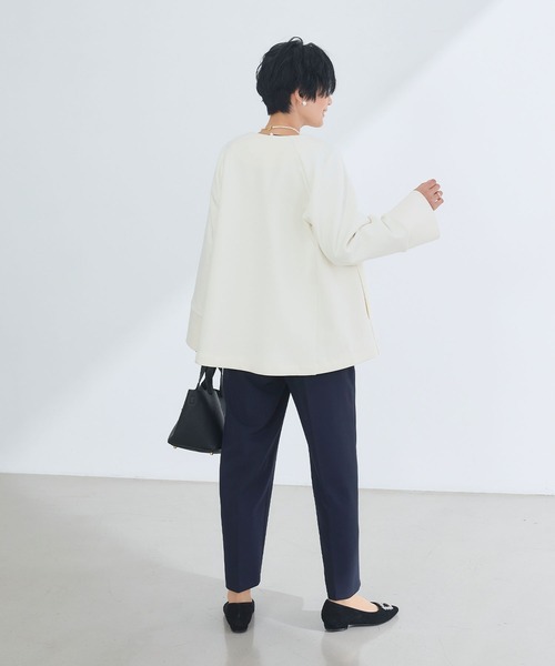 CROSS FUNCTION(クロスファンクション)の「正解 パールボタンAラインコート【CROSS FUNCTION/クロスファンクション】(ノーカラーコート・レディース・アイボリー/ネイビー・LL/L/M)」の3枚目の写真