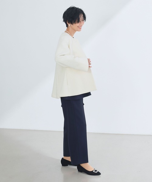 CROSS FUNCTION(クロスファンクション)の「正解 パールボタンAラインコート【CROSS FUNCTION/クロスファンクション】(ノーカラーコート・レディース・アイボリー/ネイビー・LL/L/M)」の4枚目の写真