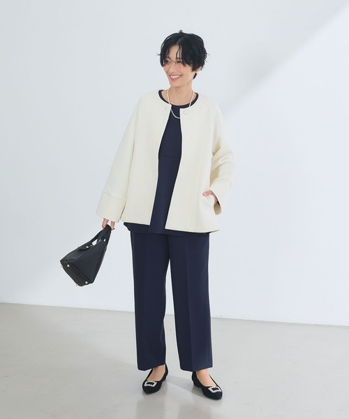 CROSS FUNCTION(クロスファンクション)の「正解 パールボタンAラインコート【CROSS FUNCTION/クロスファンクション】(ノーカラーコート・レディース・アイボリー/ネイビー・LL/L/M)」の5枚目の写真