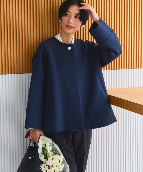 CROSS FUNCTION(クロスファンクション)の「正解 パールボタンAラインコート【CROSS FUNCTION/クロスファンクション】(ノーカラーコート・レディース・アイボリー/ネイビー・LL/L/M)」の10枚目の写真