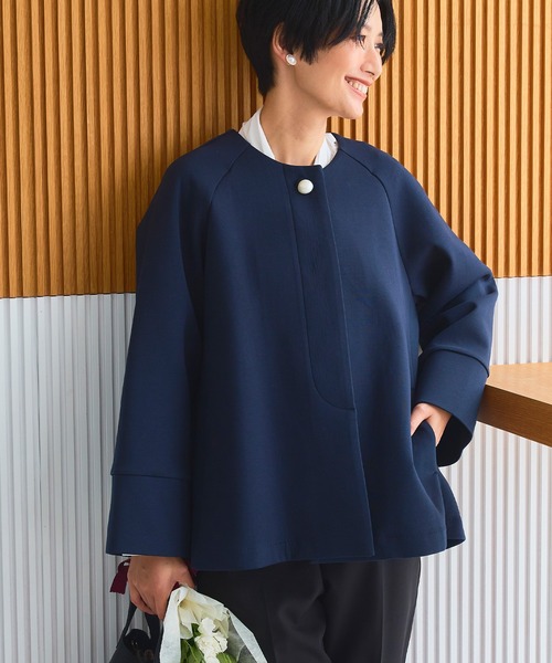 CROSS FUNCTION(クロスファンクション)の「正解 パールボタンAラインコート【CROSS FUNCTION/クロスファンクション】(ノーカラーコート・レディース・アイボリー/ネイビー・LL/L/M)」の9枚目の写真