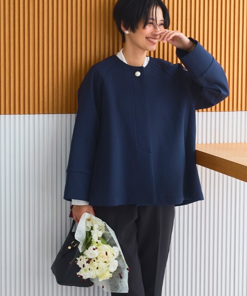 CROSS FUNCTION(クロスファンクション)の「正解 パールボタンAラインコート【CROSS FUNCTION/クロスファンクション】(ノーカラーコート・レディース・アイボリー/ネイビー・LL/L/M)」の11枚目の写真