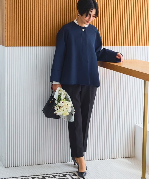 CROSS FUNCTION(クロスファンクション)の「正解 パールボタンAラインコート【CROSS FUNCTION/クロスファンクション】(ノーカラーコート・レディース・アイボリー/ネイビー・LL/L/M)」の14枚目の写真