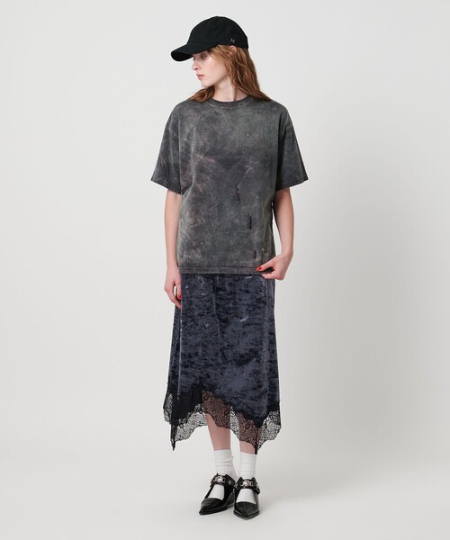 ASTRAET（アストラット）の「＜ASTRAET＞ベロア/レース  イレギュラーヘムスカート（スカート・レディース・ネイビー/モカ・FREE）」の6枚目の写真