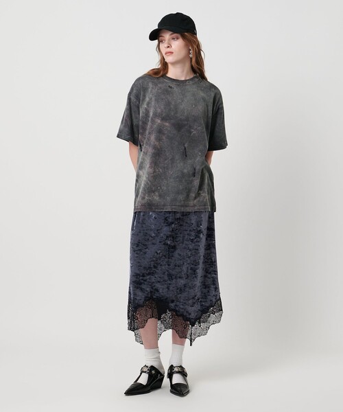 ユナイテッドアローズASTRAET ベロア/レース スカート　モカ セール】＜ASTRAET＞ベロア/レース イレギュラーヘムスカート