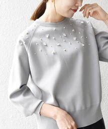 SHIPS any:〈手洗い可能〉パールモチーフ ビジュー クルーネック ニット