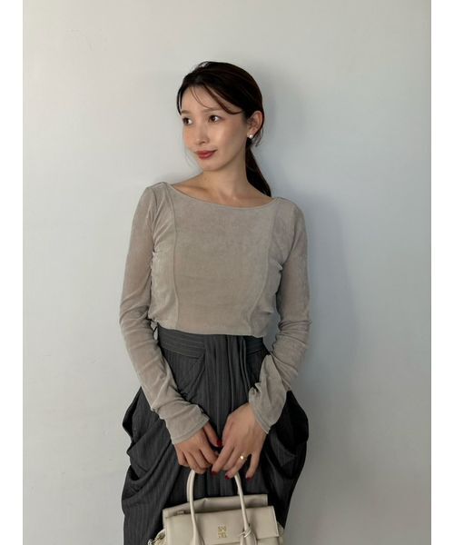 SNIDEL（スナイデル）の「カップインベロアカットソー（Tシャツ/カットソー・レディース・ブラウン/ベージュ/ブラック・F）」の3枚目の写真