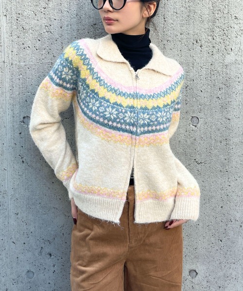3.3 Field Trip （3.3フィールドトリップ）の「3.3 Field Trip／ノルディックZIPプルオーバー（ニット/セーター・レディース・その他1/ベージュ/グレー・FREE）」の2枚目の写真