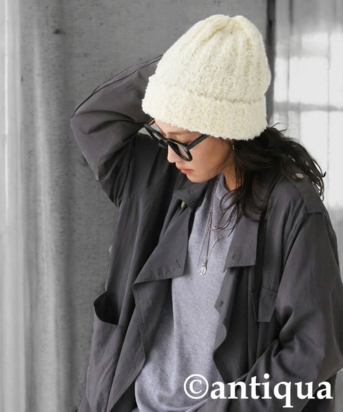 antiqua（アンティカ）の「ニット帽（ニットキャップ/ビーニー・レディース・ブラック/アイボリー・FREE）」の4枚目の写真