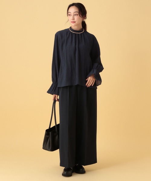 Elura（エルーラ）の「≪入卒/セレモニー/通勤≫スタンドネックブラウス/602136（シャツ/ブラウス・レディース・ホワイト/ネイビー・FREE）」の5枚目の写真