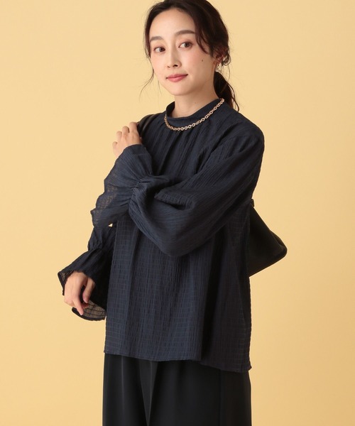 Elura（エルーラ）の「≪入卒/セレモニー/通勤≫スタンドネックブラウス/602136（シャツ/ブラウス・レディース・ホワイト/ネイビー・FREE）」の6枚目の写真