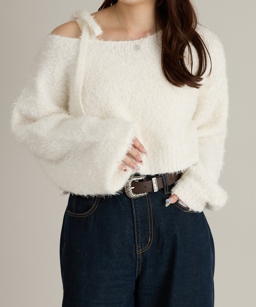 apres jour mignon(アプレジュールミニョン)の「2wayチョーカー付きニット(ニット/セーター・レディース・オフホワイト/ブラック系その他/グレー・フリー/LARGE)」の1枚目の写真
