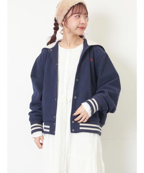 Samansa Mos2（サマンサ モスモス）の「ウール混セーラーカラー2WAY刺繍スタジャン（ブルゾン・レディース・グレー/ベージュ/ネイビー・F）」の3枚目の写真