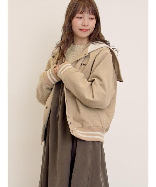 Samansa Mos2（サマンサ モスモス）の「ウール混セーラーカラー2WAY刺繍スタジャン（ブルゾン・レディース・グレー/ベージュ/ネイビー・F）」の22枚目の写真