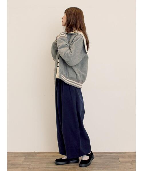 Samansa Mos2（サマンサ モスモス）の「ウール混セーラーカラー2WAY刺繍スタジャン（ブルゾン・レディース・グレー/ベージュ/ネイビー・F）」の6枚目の写真
