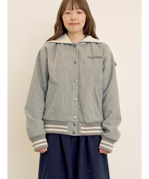Samansa Mos2（サマンサ モスモス）の「ウール混セーラーカラー2WAY刺繍スタジャン（ブルゾン・レディース・グレー/ベージュ/ネイビー・F）」の9枚目の写真