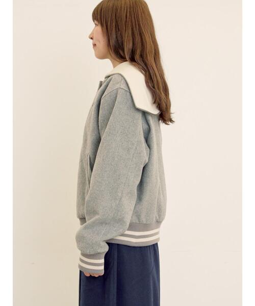 Samansa Mos2（サマンサ モスモス）の「ウール混セーラーカラー2WAY刺繍スタジャン（ブルゾン・レディース・グレー/ベージュ/ネイビー・F）」の10枚目の写真