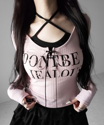 me+em select（ミームセレクト）の「【 クロスネックにできる２WAY 】レースアップフェイクレイヤードロゴカットソートップス ／  laceup fake layered logo cutsew tops（Tシャツ/カットソー）」