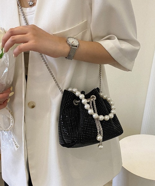 DRESS PLUS（ドレスプラス）の「ラインストーンショルダーバッグ 結婚式（ハンドバッグ・レディース・グレー/シルバー/ブラック・フリー）」の4枚目の写真