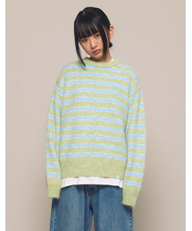 [Mmlg] HAIRLY STRIPE KNIT (GREEN)