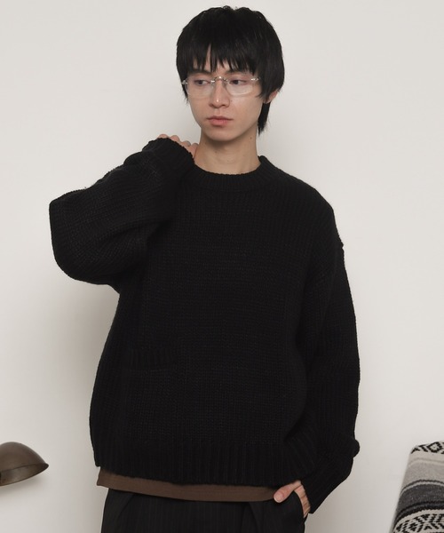 LUCY(ルーシー)の「LUCY/【25年秋冬新作】クロップドチャンキーニットプルオーバー(ニット/セーター・メンズ・レッド/オフホワイト/ブラック・FREE)」の3枚目の写真