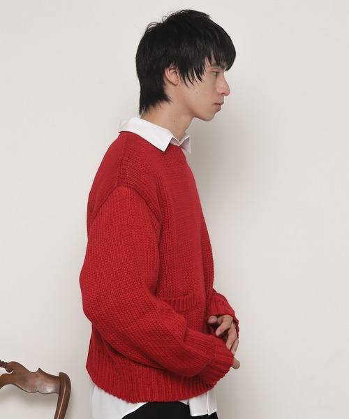 LUCY(ルーシー)の「LUCY/【25年秋冬新作】クロップドチャンキーニットプルオーバー(ニット/セーター・メンズ・レッド/オフホワイト/ブラック・FREE)」の18枚目の写真