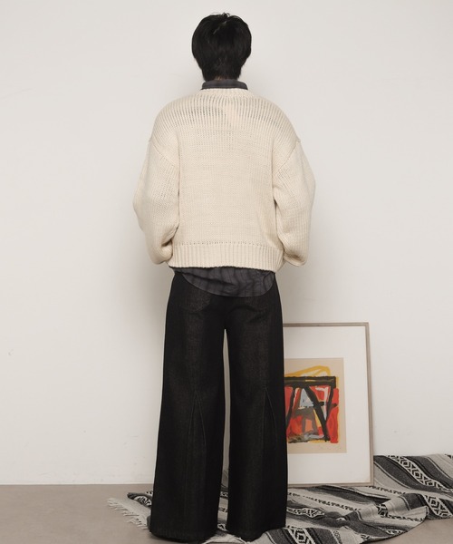 LUCY(ルーシー)の「LUCY/【25年秋冬新作】クロップドチャンキーニットプルオーバー(ニット/セーター・メンズ・レッド/オフホワイト/ブラック・FREE)」の5枚目の写真